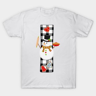 BW Buffalo Checks Pattern Monogram I | Snowman T-Shirt